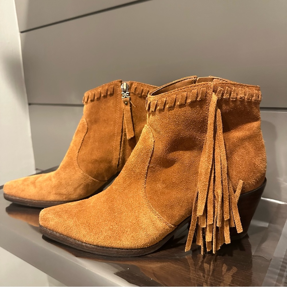 Sam Edelman‎ Suede Fringe Ankle Booties - Brown
